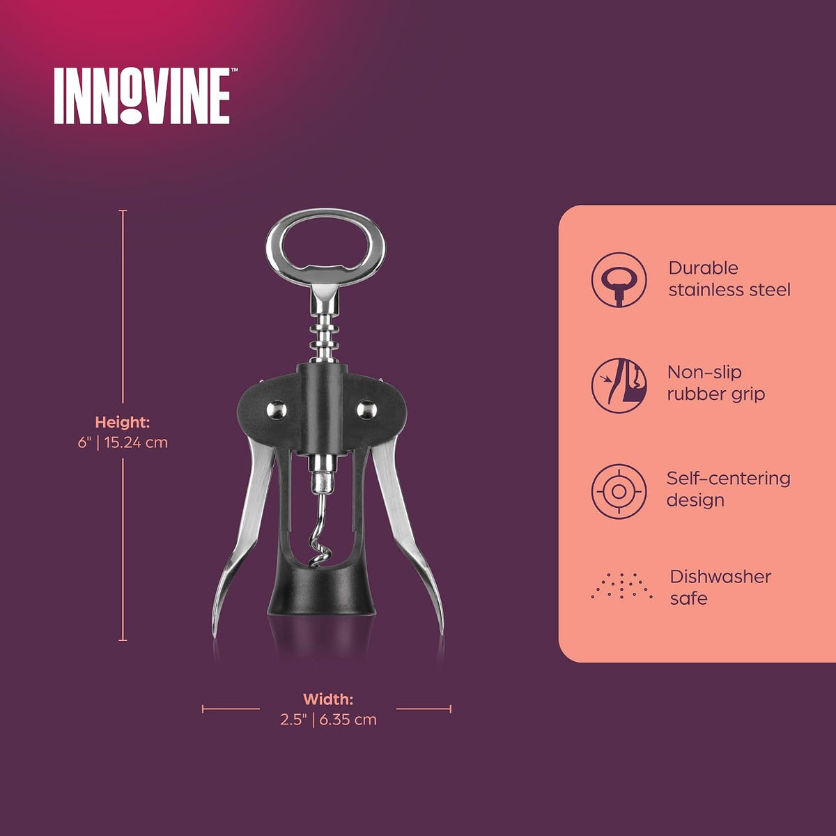 Winged Corkscrew Wine Opener, Multi-Purpose Bottle Opener for Beers and Soft Drinks, Stainless Steel with Ergonomic Wing Handle, for Bartenders, Home Bar, Kitchen, Restaurant, Graphite