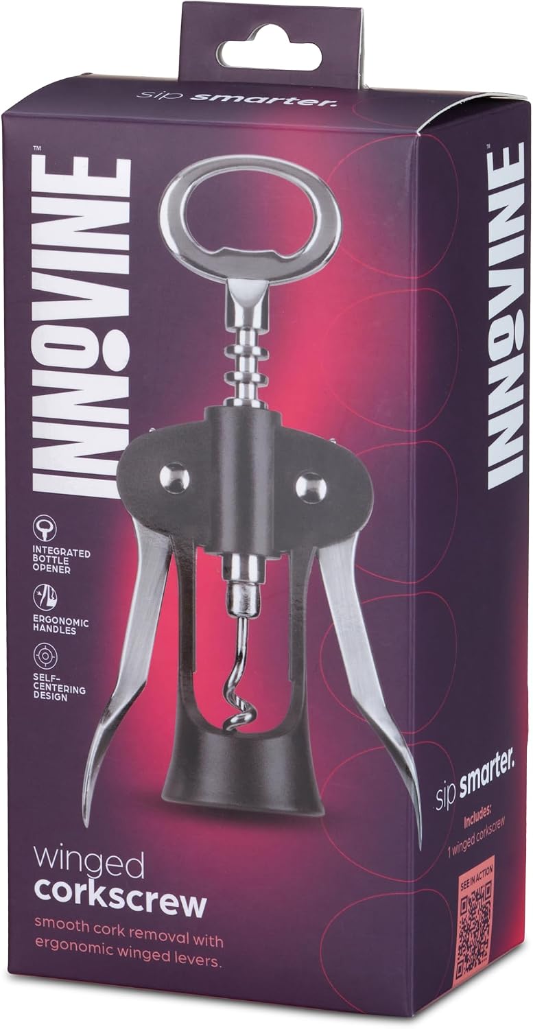 Winged Corkscrew Wine Opener, Multi-Purpose Bottle Opener for Beers and Soft Drinks, Stainless Steel with Ergonomic Wing Handle, for Bartenders, Home Bar, Kitchen, Restaurant, Graphite