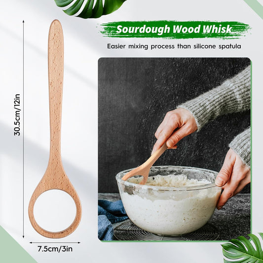 12 Inch Wooden Danish Dough Whisk Sourdough Whisk Dough Mixer Bread Whisking Tool for Mixing Sourdough Bread Baking Supplies for Pastries, Egg, Pizza(1 Pcs)