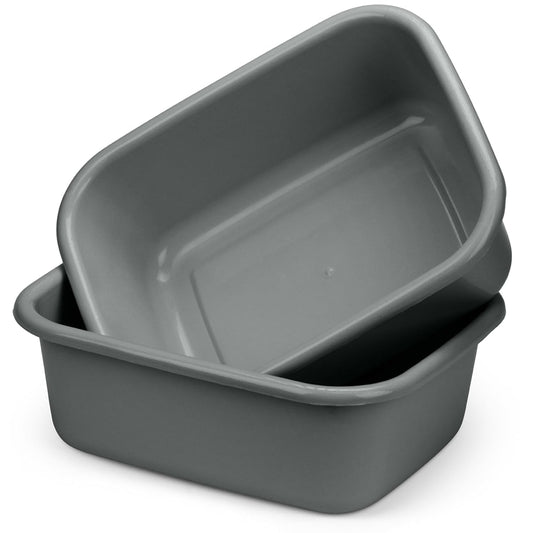 2 Pack Large Plastic Wash Basins, 10 qt Portable Tub, Gray