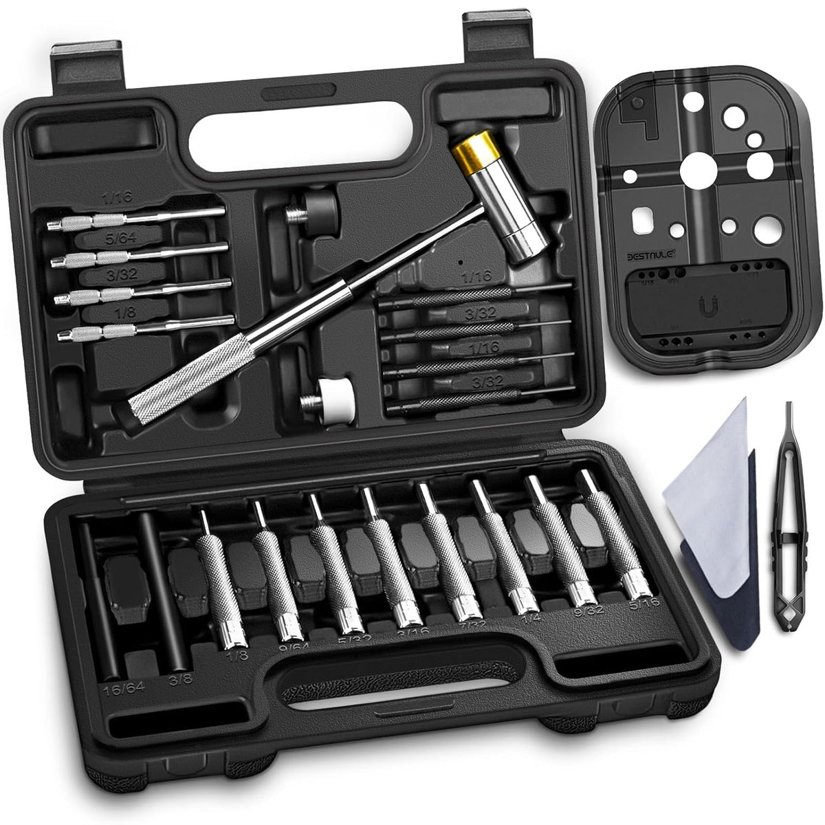 Punch Set and Hammer, Roll Pin Punch Set with Bench Block