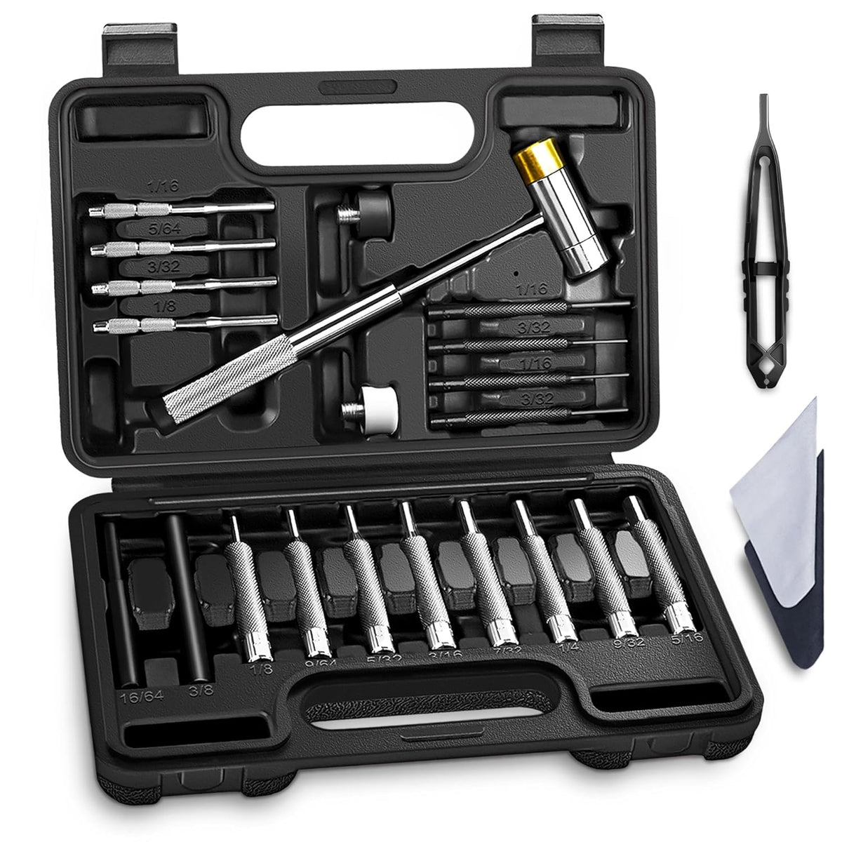 Punch Set and Hammer, Roll Pin Punch Set with Bench Block