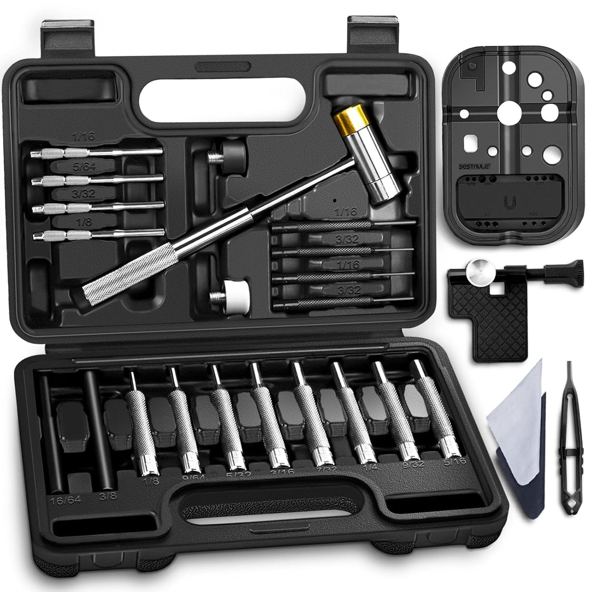 Punch Set and Hammer, Roll Pin Punch Set with Bench Block