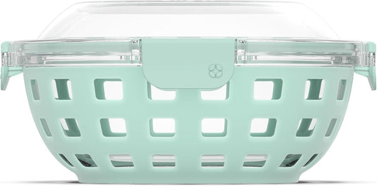 DuraGlass Food Storage Glass Lunch Bowl - Meal Prep Container with Silicone Sleeve and Airtight Lid, 5 Cup, Yucca