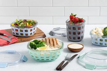 DuraGlass Food Storage Glass Lunch Bowl - Meal Prep Container with Silicone Sleeve and Airtight Lid, 5 Cup, Yucca