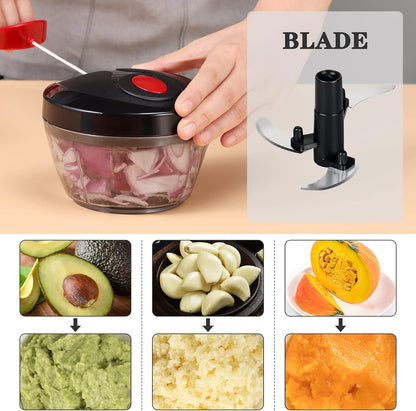 Manual Food Chopper Vegetable Cutter, Hand String Vegetable Chopper Onions Cutter for Vegetable Fruits Nuts BPA Free Food Safe Material, 900ml Grey