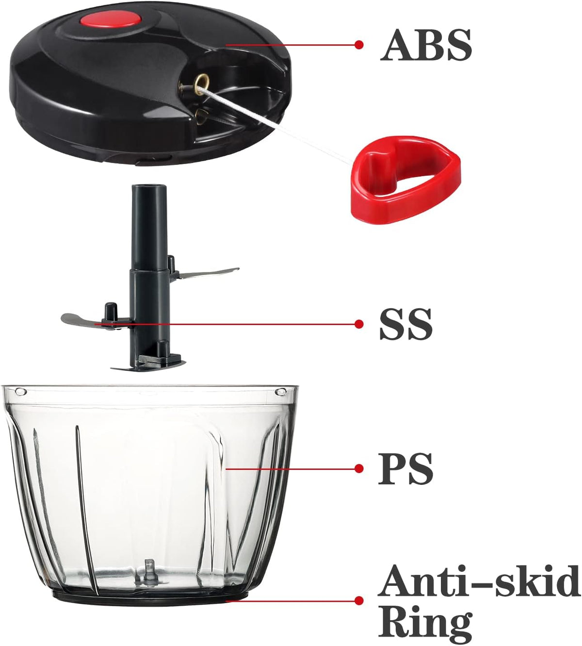 Manual Food Chopper Vegetable Cutter, Hand String Vegetable Chopper Onions Cutter for Vegetable Fruits Nuts BPA Free Food Safe Material, 900ml Grey