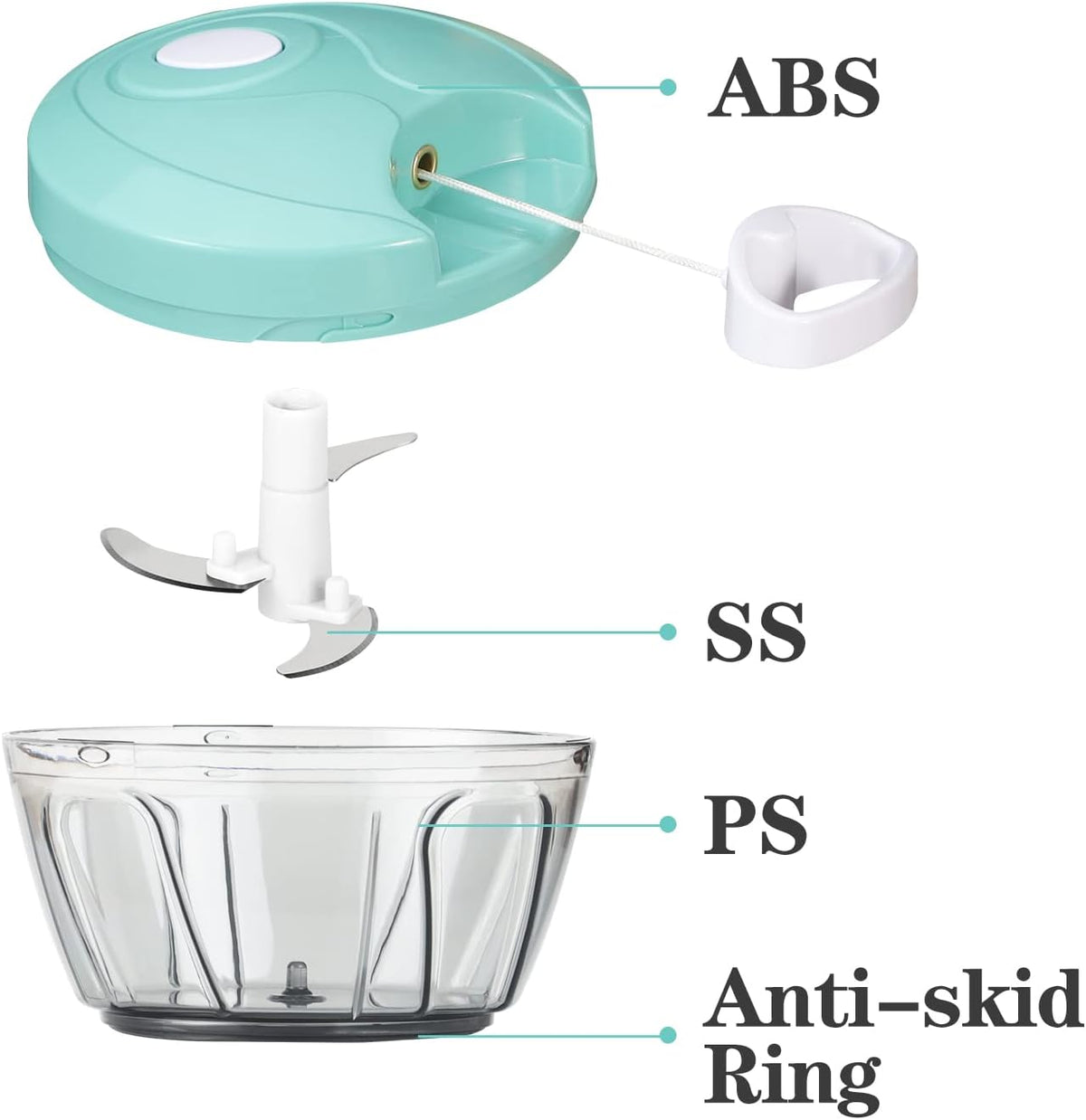 Manual Food Chopper Vegetable Cutter, Hand String Vegetable Chopper Onions Cutter for Vegetable Fruits Nuts BPA Free Food Safe Material, 900ml Grey