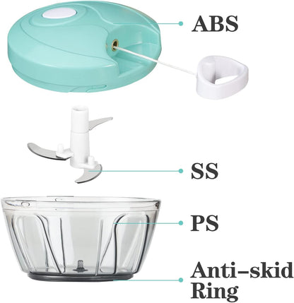Manual Food Chopper Vegetable Cutter, Hand String Vegetable Chopper Onions Cutter for Vegetable Fruits Nuts BPA Free Food Safe Material, 900ml Grey