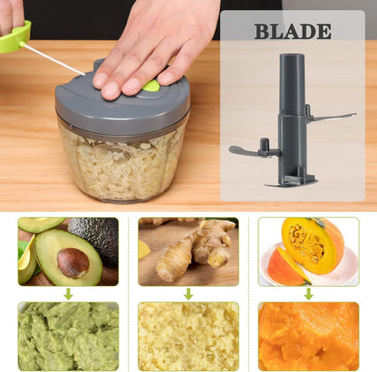 Manual Food Chopper Vegetable Cutter, Hand String Vegetable Chopper Onions Cutter for Vegetable Fruits Nuts BPA Free Food Safe Material, 900ml Grey