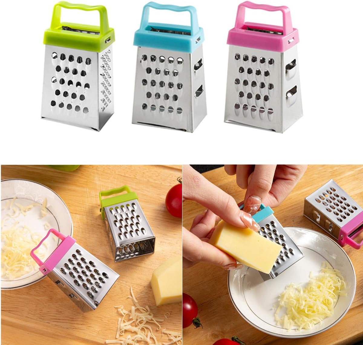 Mini Cheese Grater, 3PCS Stainless Steel Small Box Graters, Professional Box Grater for Kitchen Slicer Cheese, Ginger,Vegetable
