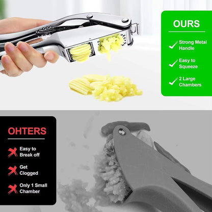 Garlic Press Stainless Steel - 3-in-1 Heavy Duty Garlic Press and Slicer, Professional Garlic Mincer Tool & Garlic Crusher with Ergonomic Handle, Dishwasher Safe Garlic Presser Set