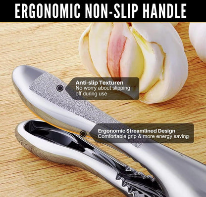 Garlic Press Stainless Steel - 3-in-1 Heavy Duty Garlic Press and Slicer, Professional Garlic Mincer Tool & Garlic Crusher with Ergonomic Handle, Dishwasher Safe Garlic Presser Set
