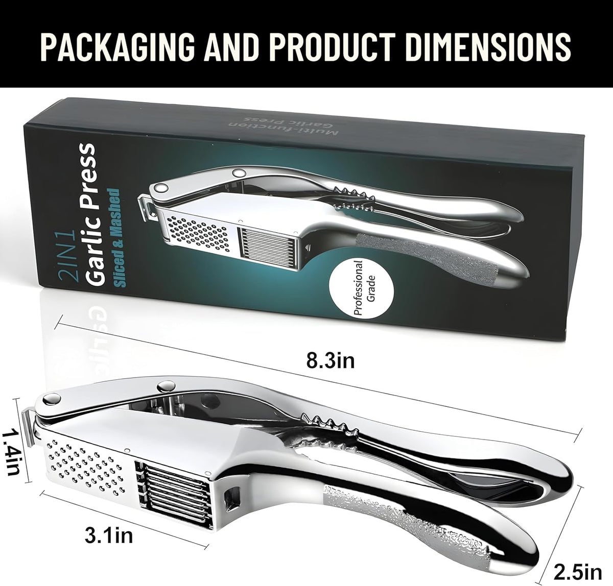 Garlic Press Stainless Steel - 3-in-1 Heavy Duty Garlic Press and Slicer, Professional Garlic Mincer Tool & Garlic Crusher with Ergonomic Handle, Dishwasher Safe Garlic Presser Set