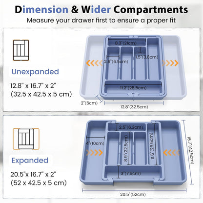 Large Silverware Organizer for Kitchen Drawer & Utensils - Expandable Drawer Organizer for Cutlery, Flatware & Gadget, BPA-Free Thick Plastic, Wider Compartments & Non-skid Feet (Sage Green)