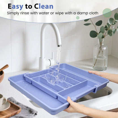 Large Silverware Organizer for Kitchen Drawer & Utensils - Expandable Drawer Organizer for Cutlery, Flatware & Gadget, BPA-Free Thick Plastic, Wider Compartments & Non-skid Feet (Sage Green)