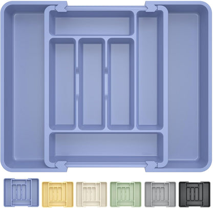 Large Silverware Organizer for Kitchen Drawer & Utensils - Expandable Drawer Organizer for Cutlery, Flatware & Gadget, BPA-Free Thick Plastic, Wider Compartments & Non-skid Feet (Sage Green)
