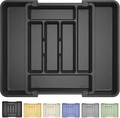 Large Silverware Organizer for Kitchen Drawer & Utensils - Expandable Drawer Organizer for Cutlery, Flatware & Gadget, BPA-Free Thick Plastic, Wider Compartments & Non-skid Feet (Sage Green)
