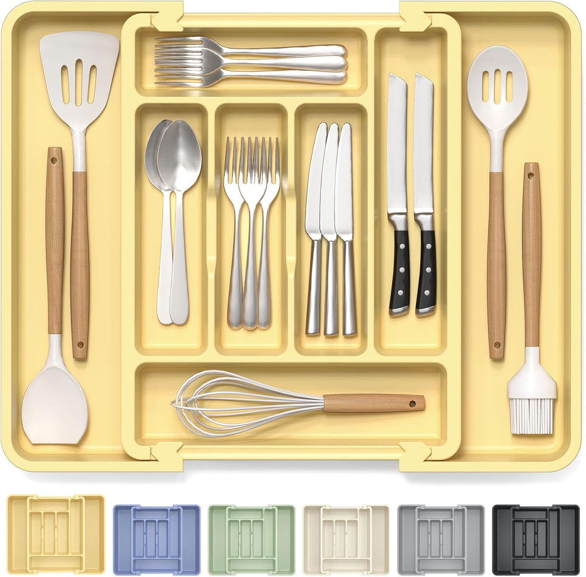 Large Silverware Organizer for Kitchen Drawer & Utensils - Expandable Drawer Organizer for Cutlery, Flatware & Gadget, BPA-Free Thick Plastic, Wider Compartments & Non-skid Feet (Sage Green)