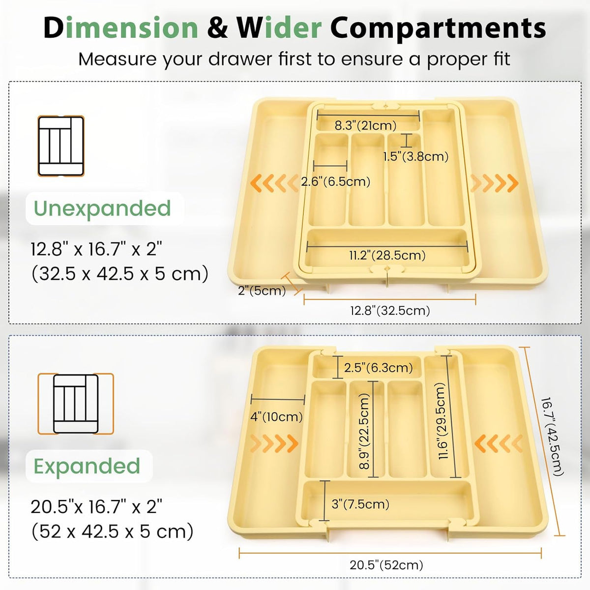 Large Silverware Organizer for Kitchen Drawer & Utensils - Expandable Drawer Organizer for Cutlery, Flatware & Gadget, BPA-Free Thick Plastic, Wider Compartments & Non-skid Feet (Sage Green)