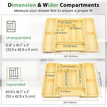 Large Silverware Organizer for Kitchen Drawer & Utensils - Expandable Drawer Organizer for Cutlery, Flatware & Gadget, BPA-Free Thick Plastic, Wider Compartments & Non-skid Feet (Sage Green)
