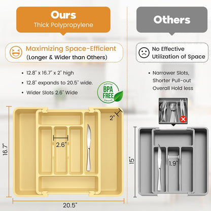 Large Silverware Organizer for Kitchen Drawer & Utensils - Expandable Drawer Organizer for Cutlery, Flatware & Gadget, BPA-Free Thick Plastic, Wider Compartments & Non-skid Feet (Sage Green)