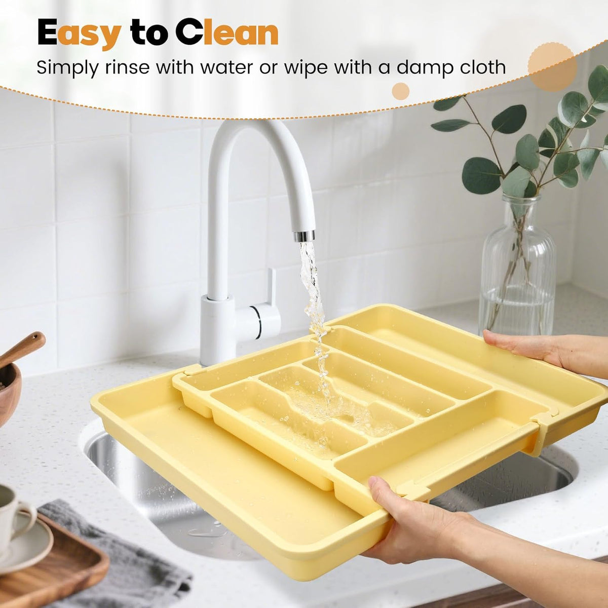 Large Silverware Organizer for Kitchen Drawer & Utensils - Expandable Drawer Organizer for Cutlery, Flatware & Gadget, BPA-Free Thick Plastic, Wider Compartments & Non-skid Feet (Sage Green)