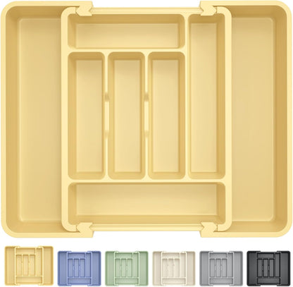 Large Silverware Organizer for Kitchen Drawer & Utensils - Expandable Drawer Organizer for Cutlery, Flatware & Gadget, BPA-Free Thick Plastic, Wider Compartments & Non-skid Feet (Sage Green)