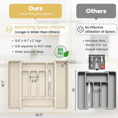 Large Silverware Organizer for Kitchen Drawer & Utensils - Expandable Drawer Organizer for Cutlery, Flatware & Gadget, BPA-Free Thick Plastic, Wider Compartments & Non-skid Feet (Sage Green)