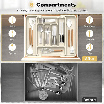 Large Silverware Organizer for Kitchen Drawer & Utensils - Expandable Drawer Organizer for Cutlery, Flatware & Gadget, BPA-Free Thick Plastic, Wider Compartments & Non-skid Feet (Sage Green)