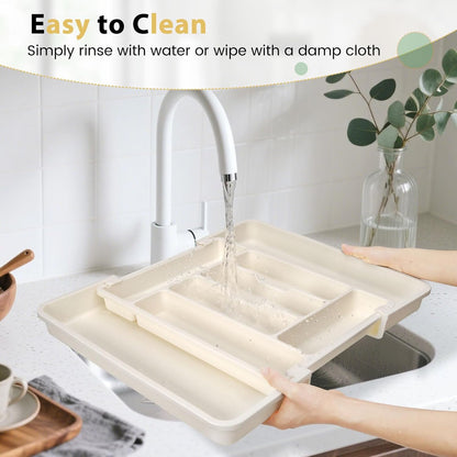 Large Silverware Organizer for Kitchen Drawer & Utensils - Expandable Drawer Organizer for Cutlery, Flatware & Gadget, BPA-Free Thick Plastic, Wider Compartments & Non-skid Feet (Sage Green)