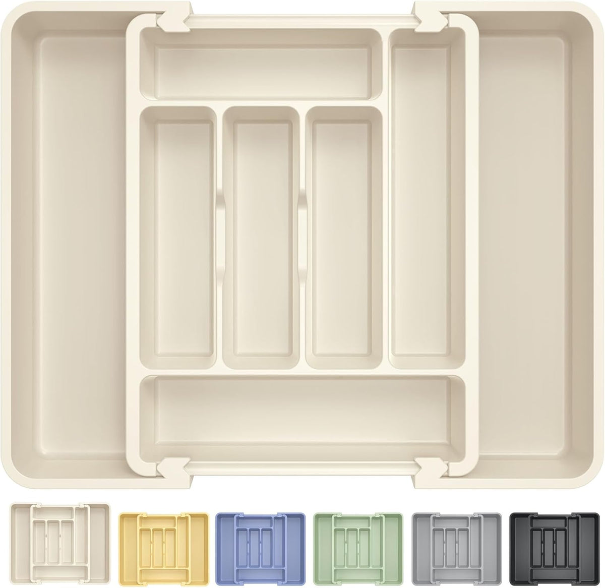 Large Silverware Organizer for Kitchen Drawer & Utensils - Expandable Drawer Organizer for Cutlery, Flatware & Gadget, BPA-Free Thick Plastic, Wider Compartments & Non-skid Feet (Sage Green)