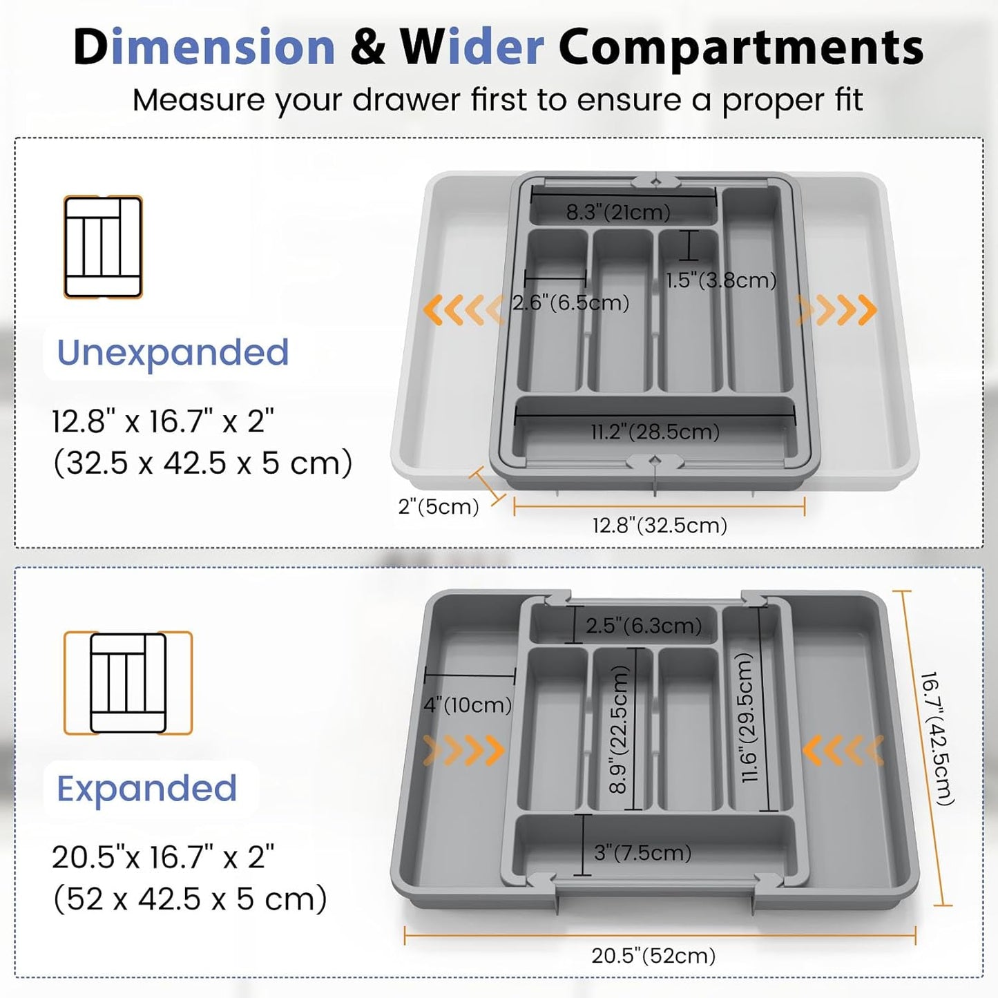 Large Silverware Organizer for Kitchen Drawer & Utensils - Expandable Drawer Organizer for Cutlery, Flatware & Gadget, BPA-Free Thick Plastic, Wider Compartments & Non-skid Feet (Sage Green)