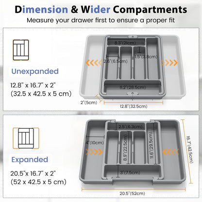 Large Silverware Organizer for Kitchen Drawer & Utensils - Expandable Drawer Organizer for Cutlery, Flatware & Gadget, BPA-Free Thick Plastic, Wider Compartments & Non-skid Feet (Sage Green)