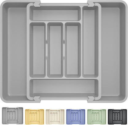 Large Silverware Organizer for Kitchen Drawer & Utensils - Expandable Drawer Organizer for Cutlery, Flatware & Gadget, BPA-Free Thick Plastic, Wider Compartments & Non-skid Feet (Sage Green)