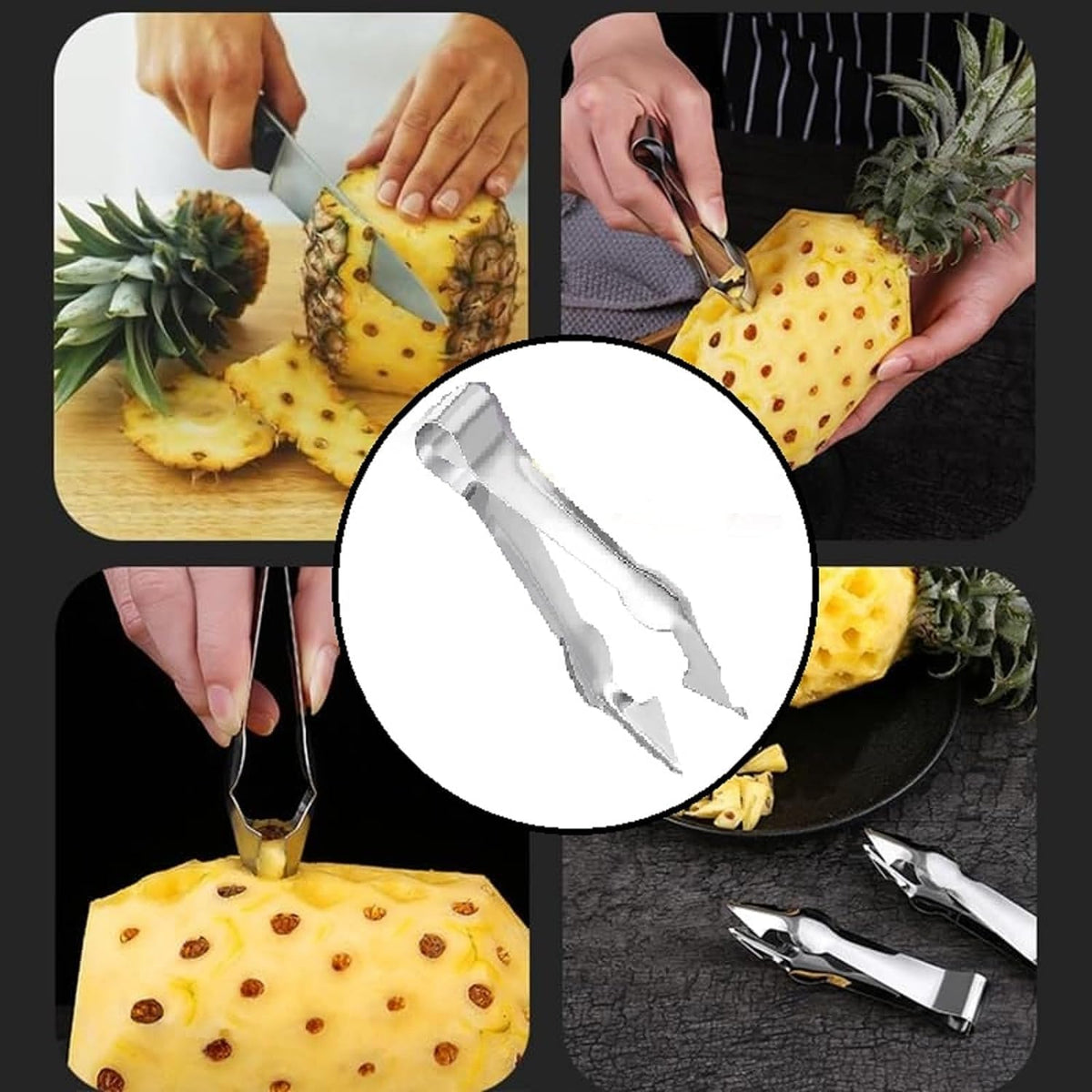 Stainless Steel Multi-Functional Fruit and Vegetable Stem Remover Clip, 2024 New Metal Pineapple Seed Remover Clip- Strawberry Huller Stem Remover,Fruit and Vegetable Tools,Strawberry Huller
