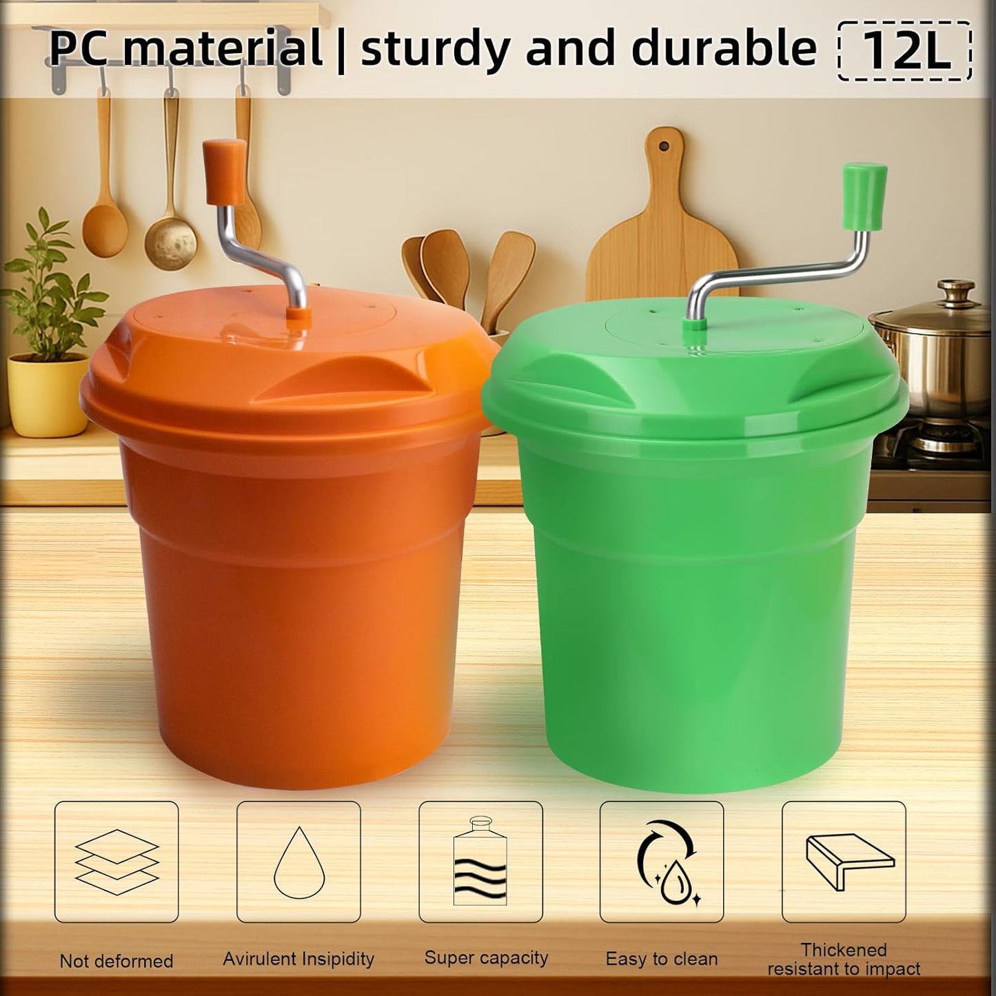 5 Gallon Salad Spinner,Large Capacity Vegetable Friuts Salad Dryer,Commercial Manual Salad Mixer for Restaurants Kitchen & Catering,Green & Orange. (Orange, 5 Gallon)