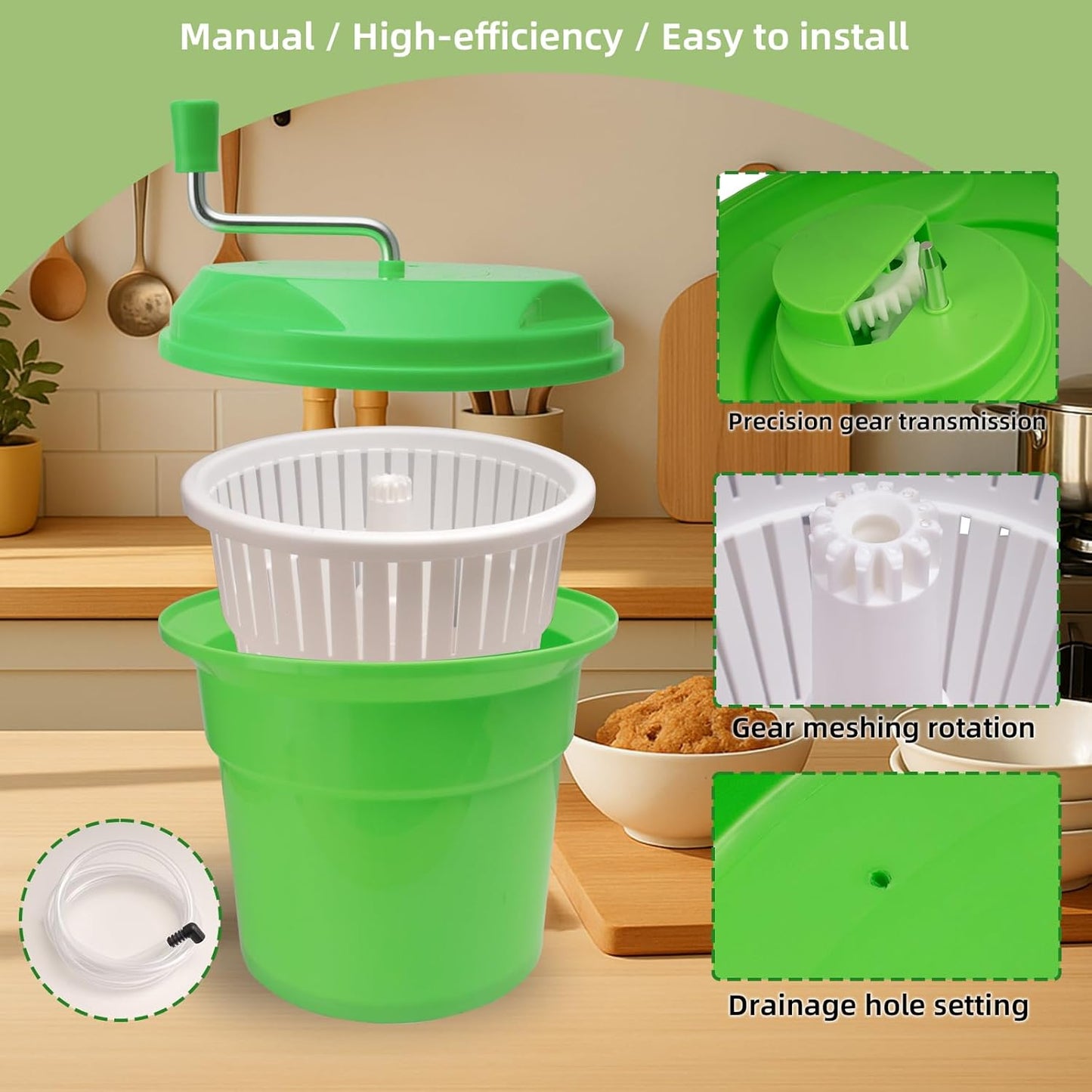5 Gallon Salad Spinner,Large Capacity Vegetable Friuts Salad Dryer,Commercial Manual Salad Mixer for Restaurants Kitchen & Catering,Green & Orange. (Orange, 5 Gallon)