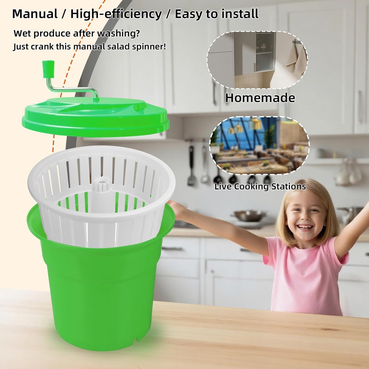 5 Gallon Salad Spinner,Large Capacity Vegetable Friuts Salad Dryer,Commercial Manual Salad Mixer for Restaurants Kitchen & Catering,Green & Orange. (Orange, 5 Gallon)