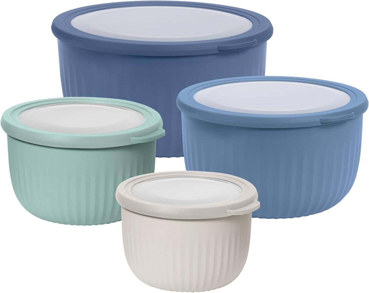 Set of 4 Prep, Store & Serve Plastic Bowls - w/See-Thru Lids- Dishwasher, Microwave & Freezer Safe, (0.7, 1.4, 2.6, 4 Quarts) - Multicolor