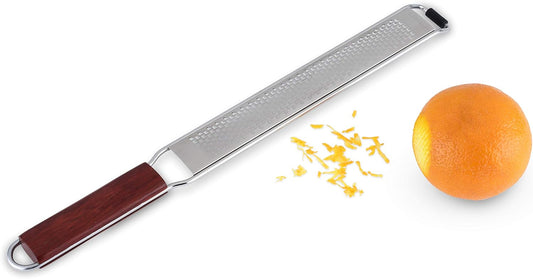 Citrus and Cheese Grater, Stainless Steel Rasp Grater Zester with Acacia Wood Handle for Lemons, Oranges, Nutmeg & Cheese, Elegant Kitchenware for Cocktails, Cooking, & Bartender Gifts, Set of 1