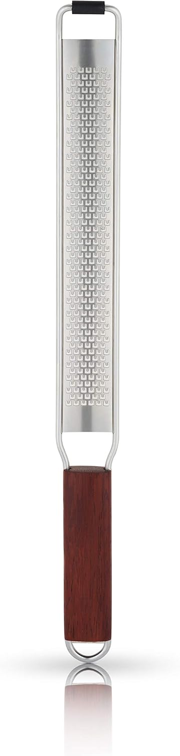 Citrus and Cheese Grater, Stainless Steel Rasp Grater Zester with Acacia Wood Handle for Lemons, Oranges, Nutmeg & Cheese, Elegant Kitchenware for Cocktails, Cooking, & Bartender Gifts, Set of 1