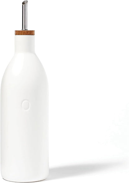 Fox Run White Ceramic Oil Bottle, 17 oz/500 ML Olive Oil Dispenser | Includes Pouring Spout & Cap To Minimize Mess | Beautiful White Ceramic Olive Oil Dispenser | Easily Cook & Make Salads