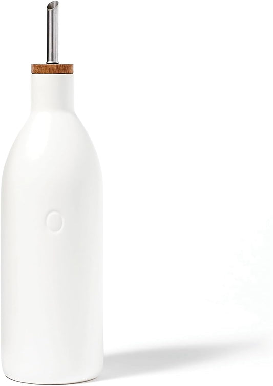 Fox Run White Ceramic Oil Bottle, 17 oz/500 ML Olive Oil Dispenser | Includes Pouring Spout & Cap To Minimize Mess | Beautiful White Ceramic Olive Oil Dispenser | Easily Cook & Make Salads
