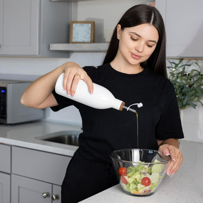 Fox Run White Ceramic Oil Bottle, 17 oz/500 ML Olive Oil Dispenser | Includes Pouring Spout & Cap To Minimize Mess | Beautiful White Ceramic Olive Oil Dispenser | Easily Cook & Make Salads