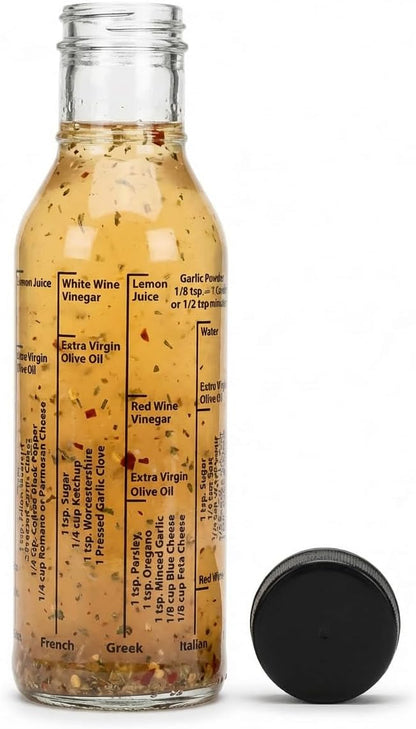 Salad Dressing Mixer Bottle with 8 Classic Light Recipes, Glass, 13-Ounce Capacity
