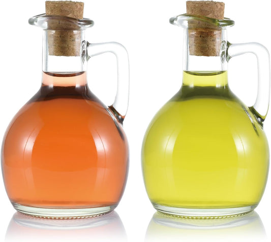 Oil and Vinegar Cruet Set of 2, Glass Dispenser with Airtight Stopper, Condiment Bottles for Salad Dressing