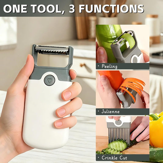 Vegetable Peeler Fruit Peeler Julienne Crinkle Cutter for Potato and Carrot | No-Exposed Stainless Steel Blade Design, Hand Safe, Travel-Friendly, Camping Picnic Assistant
