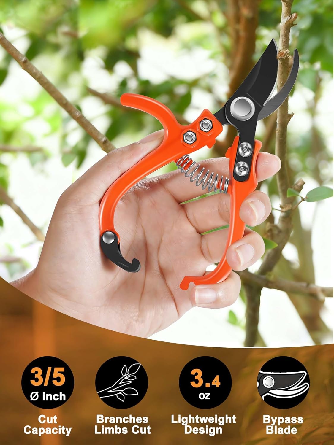 6.7" Lightweight Pruning Scissors, Garden Snips with Straight Stainless Steel Blades and Needle Point Tip, Gardening Trimmers for Flower stems, Herbs, Small Plants, Buds
