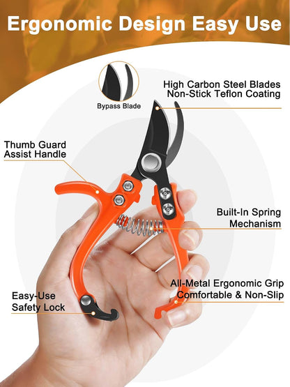 6.7" Lightweight Pruning Scissors, Garden Snips with Straight Stainless Steel Blades and Needle Point Tip, Gardening Trimmers for Flower stems, Herbs, Small Plants, Buds